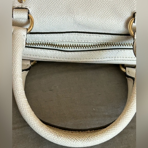COACH Rowan Crossgrain Leather Satchel/Crossbody Bag in Chalk w/Coach Twilly - Picture 9 of 13